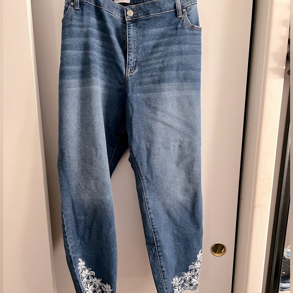 Lane Bryant Medium Wash Embroidered Skinny Jeans